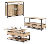 IDMarket - Ensemble Meubles de Salon Buffet, Table Basse relevable et Meuble TV Detroit Design Industriel