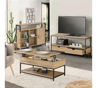 IDMarket - Ensemble Meubles de Salon Buffet, Table Basse relevable et Meuble TV Detroit Design Industriel