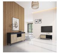 Ensemble meubles salon - DESIGN AMEUBLEMENT - Kai - Noir & Sonoma - Finition mate - Style industriel
