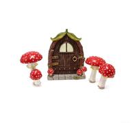 Ensemble miniature de porte et fenêtre en résine phosphorescente en forme de champignon pour décoration de jardin ou extérieur Marron 10 cm