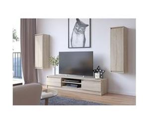 Ensemble mobiler pour le salon AKORD presentoir + meuble TV Chêne Sonoma 240 cm 4 portes façade Chêne Sonoma 8 étagères 240x40x140 cm Chêne Sonoma G