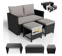 Ensemble mobilier de jardin en polyrotin - Juskys - Jamaika - Noir-gris - Table banc et 2 tabourets
