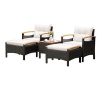 Ensemble mobilier de patio extérieur 5 pièces, fauteuils en rotin PE avec coussins, table avec plateau
