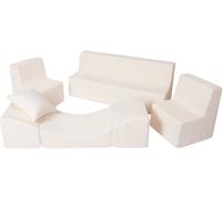 Ensemble mobilier enfant mousse et velours côtelé - 2 fauteuils, canapé, chaise longue - Crème