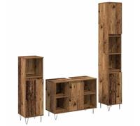 Ensemble mobilier Salle de Bain 3 pcs Bois d'ingénierie Couleur Bois Ancien avec Meuble sous lavabo Armoire Haute et Cabinet de Rangement pour Salle de Bain Moderne et Fonctionnelle