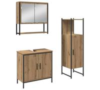Ensemble mobilier Salle de Bain 3 pcs Marron Bois d'ingénierie avec Miroir Plan, Rangement spacieux et Design Mural Moderne pour Salle de Bain organisée et élégante