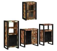 Ensemble mobilier Salle de Bain 4 pcs Bois Massif recy vec Cadre métal Robuste 55x35x60 cm, 9 étagères, 5 Portes affleurantes, Rangement optimisé pour Espace Urbain Moderne