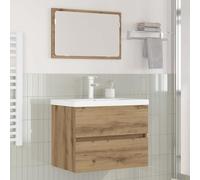 Ensemble mobilier Salle de Bain chêne Artisanal 3 pcs Meuble sous Vasque Miroir Flottant tiroirs Bois ingénierie Rangement Durable Design Moderne
