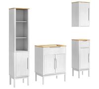 Ensemble mobilier Salle de Bain Floro 4 pcs Blanc Bois pin Massif Design Moderne Rangement Personnalisable avec 6 étagères réglables et 5 Portes charnières pour Espace optimisé