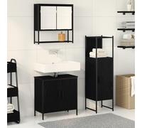 Ensemble mobilier Salle de Bain Noir en Bois d'ingénierie 3 pcs avec Miroir Plan et 5 étagères, Meuble lavabo Flottant Durable pour Rangement organisé et Style Moderne