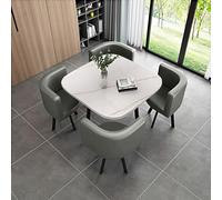 Ensemble moderne de 5 pièces avec 4 chaises rembourrées, plateau rond imitation marbre et base en bois, pour cuisine, conférence et réception
