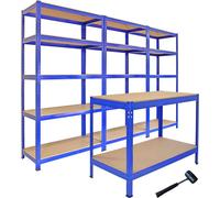 Ensemble Monster Racking : 3 rayonnages de stockage T-Rax et un établi Q-Rax. Rayonnage haute résistance, rayonnage de garage, rayonnage en acier, rayonnage industriel, rayonnage d'atelier, rayonnage