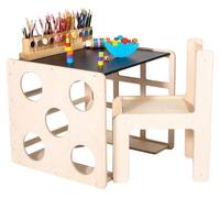 Ensemble Montessori 2-en-1 GINGER HOME : table pour enfants avec chaise et cubes d'escalade, table de jeu active, bois naturel, 57 x 50 x 55 cm