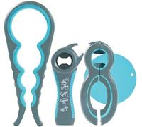 Ensemble multifonctionnel d'ouvre-boîtes Unyqoos® – 4 en 1, 5 en 1 ou 6 en 1 pour ouvrir des bocaux, des bouteilles et des boîtes de conserve, avec un manche antidérapant en silicone/caoutchouc, idéal