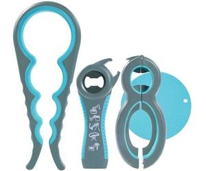 Ensemble multifonctionnel d'ouvre-boîtes Unyqoos® – 4 en 1, 5 en 1 ou 6 en 1 pour ouvrir des bocaux, des bouteilles et des boîtes de conserve, avec un manche antidérapant en silicone/caoutchouc, idéal