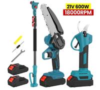 Ensemble multifonctionnel pour l'élagage : scie électrique pour branches, lame de 15 cm, compatible avec batterie 21 V, cisaille de jardin, mini-scie, longue tige télescopique