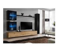 Meuble TV Mural Design Switch XVIII 280cm Naturel & Noir