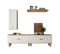 Ensemble mural TV 3 pièces blanc et décor bois avec meuble TV 170 cm, colonne 100 cm et étagère murale