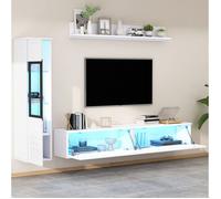 Ensemble mural TV 3 pièces LED blanc brillant avec vitrine, meuble TV et étagère murale