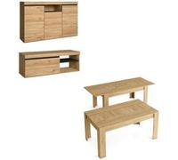Skraut Home | Ensemble de Meubles modèle Naturale |Table Extensible 140x90x76, Buffet 140x40x80, Meuble TV 120x40x41 | Finition Mélamine Couleur Chêne/Noir