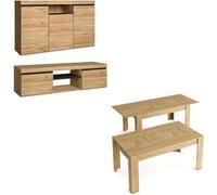 Ensemble Naturale Salle à manger, meubles de salle à manger, buffet-meuble tv 140cm-table extensible chêne/noir