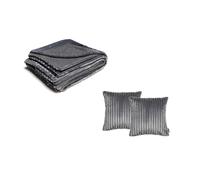 Ensemble OSLO avec plaid 140 x 180 cm + 2 coussins gris foncé 45x45 BOBOCHIC 45x45 Gris foncé