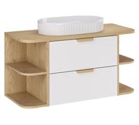 Ensemble OSTER 100cm : meubles sous vasque à tiroirs avec niches visibles + plan pour vasque + vasque à poser blanche