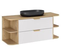 Ensemble OSTER 120cm : meubles sous vasque à tiroirs avec niches visibles + plan pour vasque + vasque à poser noire ovale