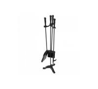 Ensemble Outils Cheminée 4 Pièces, Serviteur Support 3 Branches, Pelle à Cendres Brosse Tisonnier, Fer Forgé Noir