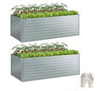 Ensemble Outsunny, 2 jardinières surélevées en acier galvanisé avec fond ouvert et angles renforcés, 180 x 90 x 60 cm, argenté