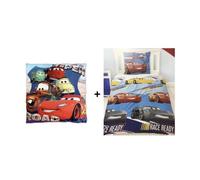 Ensemble Parure + Coussin - Cars Disney - 140 x 200 cm - 100% Polyester - Bleu - Classique