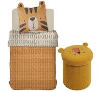 Ensemble parure de lit enfant + coffre de rangement pouf pliable - TODAY - JUNGLE - 140 x 200 cm - Coton