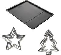 Ensemble Pâtisserie avec Plaque Extensible Zenker, 10 Emporte-pièces Étoiles et Sapins, Acier Inoxydable, Revêtement Antiadhérent