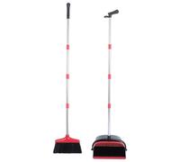 Ensemble Pelle et Balayette Pliable à Long Manche, Noir | Plastique et Acier Inoxydable, Nettoyage Sec et Humide, Bouche Large, Rangement Vertical, la Cuisine, Extérieur