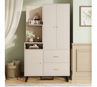 Ensemble penderie et garde-robe - armoire d'entrée avec tringle à vêtements et tiroirs, meuble à chaussures, 110x38x186cm, beige