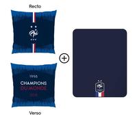 Ensemble plaid et coussin - FFF HEXAGONE - Bleu - 110x140 + 40x40 cm