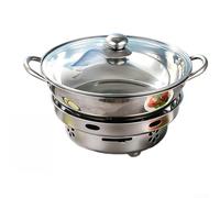 Ensemble poêle et casserole en acier inoxydable 30 cm Brûleur coupe-vent | 304 Marmite à double chambre en acier inoxydable, brûleur à éthanol coupe-vent, chauffage rapide, utilisation en extérieur et