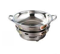 Ensemble poêle et casserole en acier inoxydable 30 cm Brûleur coupe-vent | 304 Marmite à double chambre en acier inoxydable, brûleur à éthanol coupe-vent, chauffage rapide, utilisation en extérieur et