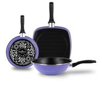Magefesa Very Peri Set poêle à induction, poêle à griller, wok 24-28cm, revêtement antiadhésif sans Lila