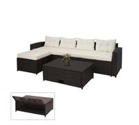 Ensemble Poly Rotin Hwc-J34, Ensemble Balcon/Jardin/Salon Groupe De Sièges, Brun, Coussins Crème-Beige Marron