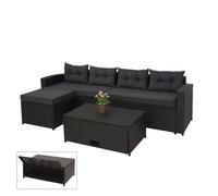 Ensemble Poly Rotin Hwc-J34, Ensemble Balcon/Jardin/Salon Groupe De Sièges Sofa, Noir, Coussins Gris Foncé Noir