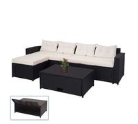 Ensemble Poly Rotin Hwc-J34, Ensemble Balcon/Jardin/Salon Noir, Coussins Crème-Beige Noir