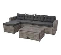 Mendler Ensemble balcon/jardin HWC-J34 en poly-rotin avec rangement, gris, coussins gris foncé