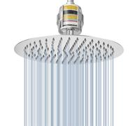 Ensemble Pomme de Douche et Filtre Voolan pour Pluie, Pomme de Douche Haute Pression en Acier Inoxydable, Cartouche Filtrante Adoucissante pour Eau Dure (20cm, Ronde)
