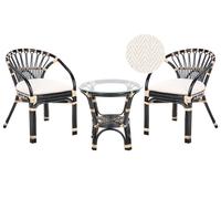 Ensemble pour Bistro en Rotin avec 2 Chaises et Coussins table Faite Main Noir P