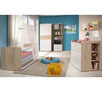 Ensemble pour chambre de bébé : commode à langer et lit en chêne Sonoma blanc, 4 pièces