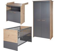 Ensemble pour chambre de bébé roba Anna 3 pièces - Lit bébé et lit d'appoint 60 x 120 cm + table à langer + armoire pour enfants 2 portes - Anthracite /Reproduction chêne Kent
