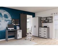Ensemble pour chambre d'enfant Armoire Étagère murale Commode Bureau Gris/Blanc avec poignées grises Jonas II 02