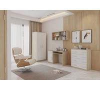 Ensemble pour chambre d'enfant Armoire Étagère murale Commode Bureau Sonoma/blanc avec poignées blanches Jonas III 02