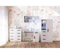Ensemble pour chambre d'enfant Étagère murale Commode Bureau blanc/blanc avec poignées grises Jonas I 05
